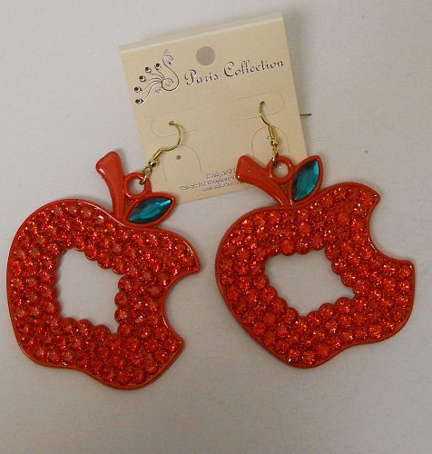 Women Earrings Drop Dangle Fashion Red Apples Rhinestones PARIS COLLECTON Hook