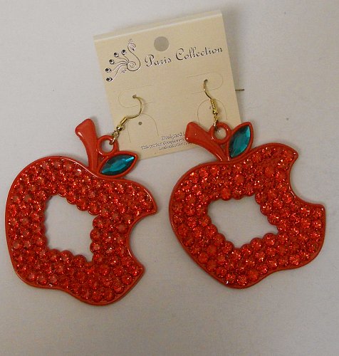 Women Fashion Earrings Drop Dangle Red Apples Rhinestones PARIS COLLECTON Hook