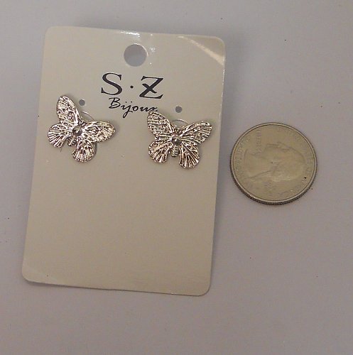 Women Earrings Fashion Stud Butterflies Silver Tones Push Backs Fasteners SZ BIJ