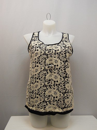 Womens Tank Cami Top SIZE XL FRENCH LAUNDRY Black Crochet Lace Overlay Sleeveles