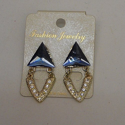 Womens Earrings Drop Dangle Blue Triangle Rhinestones FASHION JEWELRY Push Backs