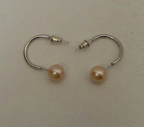 Women Stud Earrings Pink Faux Pearls Fashion Push Back Fasteners Silver Tones