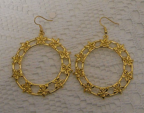 Women Earrings Fashion Drop Dangle Gold Tones Flowers Hook Fasteners SZ BIJOUX