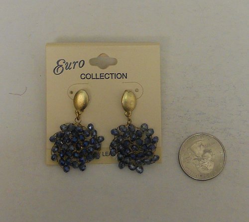 Women Fashion Drop Dangle Earrings Blue Beads EURO COLLECTION Push Backs