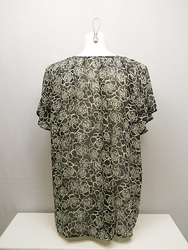 Womens Tunic Top Sheer Black Ivory Floral Batwing PLUS SIZE 1XL 2XL 3XL