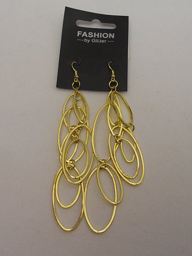 Womens Fashion Earrings Drop Dangle Gold Oblong Hoops FASHION BY GLITTER Hooks