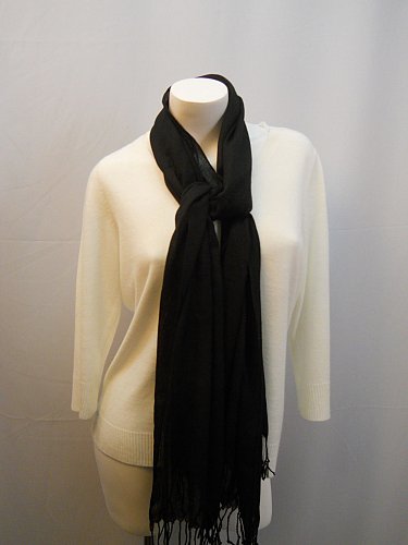 Women Scarf Solid Black Soft Wrap Fringed All Occasion Shawl Size 70X26