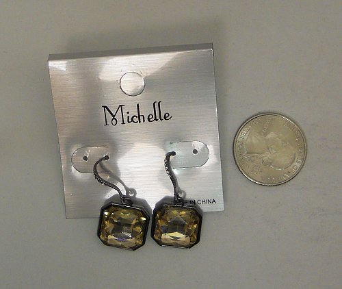 Women Earrings Taupe Tones Rhinestones Fashion Drop Dangle MICHELLE Hook Fastene