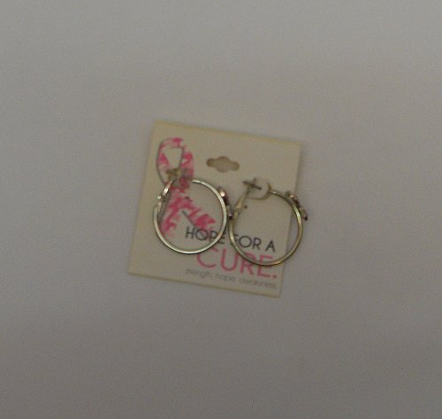 Unisex Fashion Earrings PINK Breast Cancer Awareness Silver Hoops Pink Rhineston