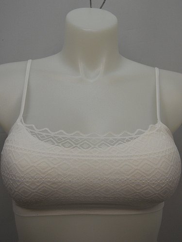 Women Seamless Bra Size M/L NO BOUNDARIES Solid White Padded Lace Overlay