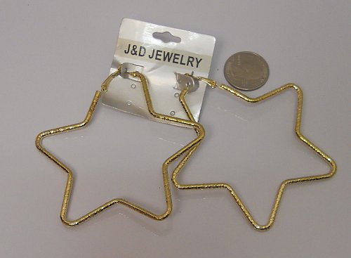 Women Fashion Hoop Earrings Large Stars Gold Tones Leverback Fasteners J&D JEWEL