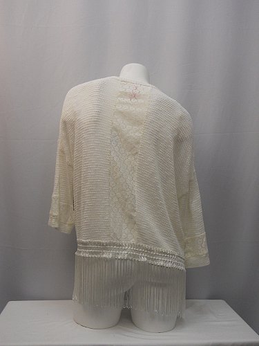 SIZE L Womens Bolero Shrug NO BOUNDARIES Ivory Fringed Wrap Kimono Sleeves