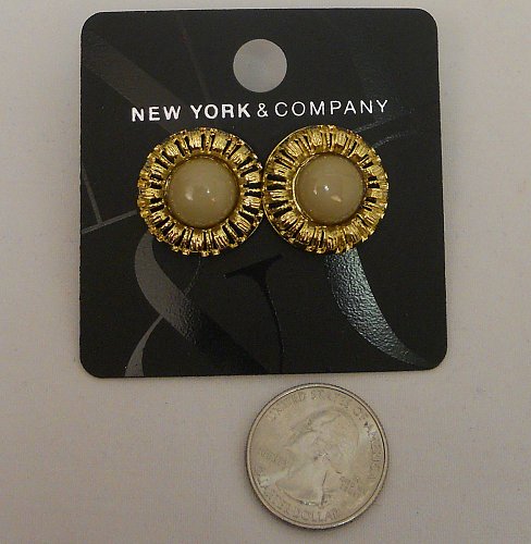 Womens Fashion Stud Earrings Clusters Gold Tones Mocha Beads NEW YORK & CO Push