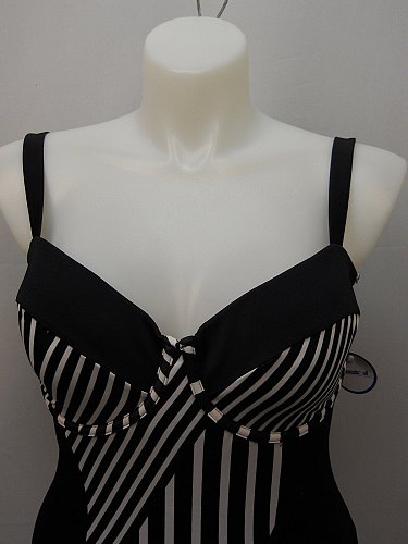 SIZE 16 Women 1PC Striped Retro Swimsuit TROPICULTURE Underwire Sweetheart Neck