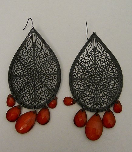 Women GOTHIC Fashion Earrings Black Teardrops Red Dangle Beads Drop Dangle Hooks