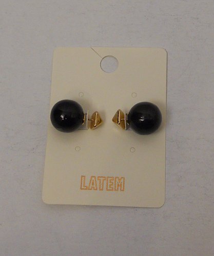 Women Fashion Stud Earrings Black Balls Gold Tones LATEM Push Backs