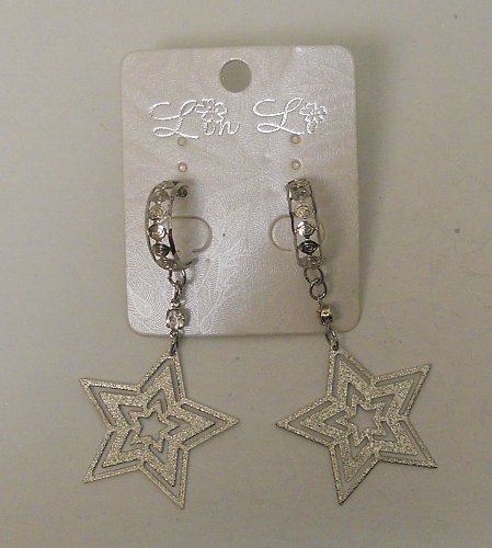 Women Drop Dangle Fashion Earrings Stars Rhinestones Silver Tones LIN LI