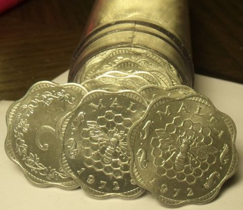 Gem Unc Roll (40) Malta 1972 3 Mils Coins~Bee And Honeycomb~Scalloped~Free Ship