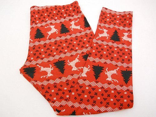 Womens Leggings RED CHRISTMAS REINDEER Sueded Jersey SIZE L NO BOUNDARIES