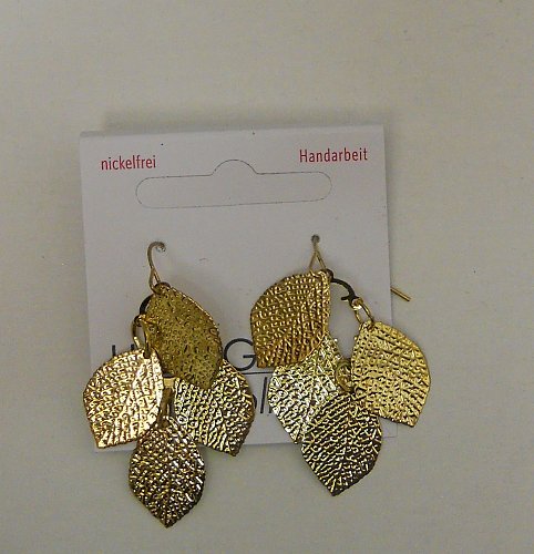 Women Leaf Earrings Gold Tones HERGO COLLECTION Hook Fashion Drop Dangle