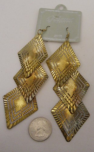 Womens Fashion Earrings Metal Drop Dangle Gold Tones PRINCESS Hooks