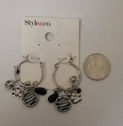 Women Earrings Small Hoop Silver Animal Print Charms STYLE&CO Leverback Fashion