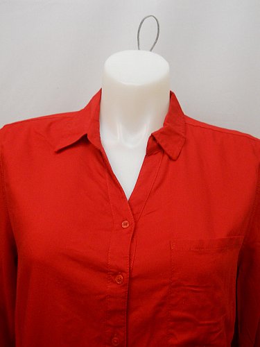 Women Button Down Shirt Solid Red SIZE 20 Long Sleeves Collared Neck Breast Pock