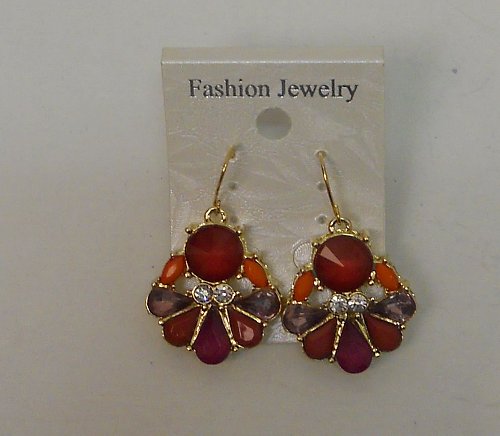 Women Fashion Drop Dangle Earrings Red Multi Rhinestones FASHION JEWELRY Hook