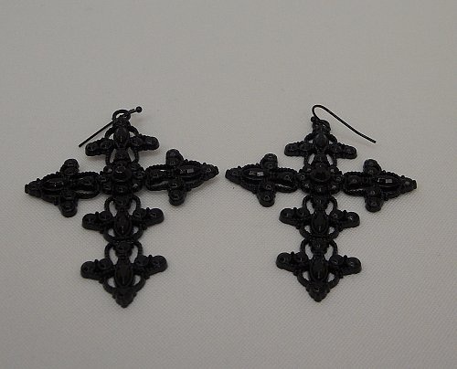 Unisex Black Gothic Cross Metal Fashion Earrings Rhinestone Dangle Drop Hook