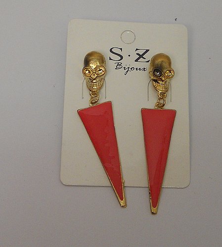 Women Earrings Fashion Post Drop Dangle Gold Skulls Pink Triangles Push Back Fas