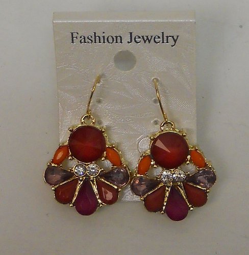 Women Fashion Drop Dangle Earrings Red Multi Rhinestones FASHION JEWELRY Hook