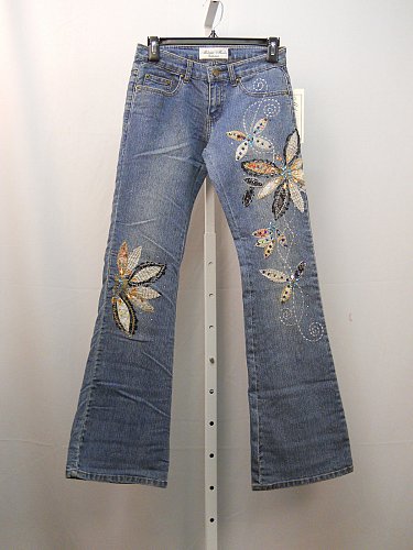 Women Jeans Size 1-2 MILANO MODA Boot Cut Legs Stonewashed Embellished 26X33