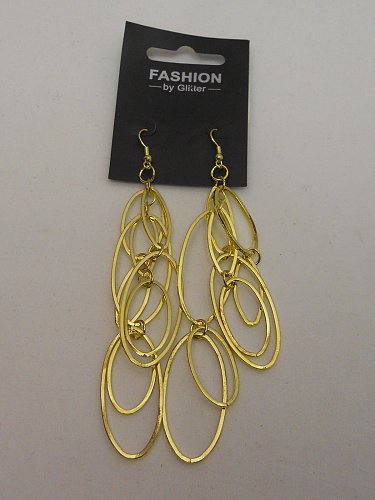 Womens Fashion Earrings Drop Dangle Gold Oblong Hoops FASHION BY GLITTER Hooks