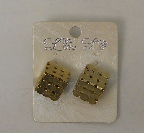 Women Stud Earrings Fashion Gold Tones 3D Rubiks Cube LIN LI Push Back