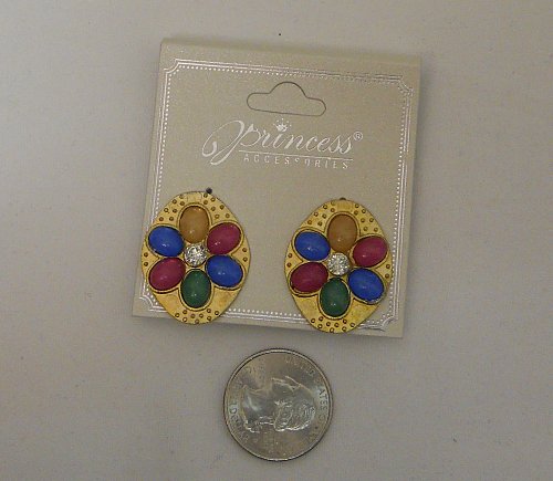 Womens Clip On Earrings Fashion Metal Beaded Flower Rhinestones PRINCESS