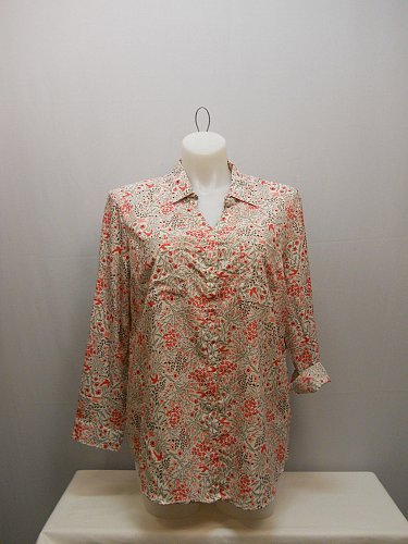 SIZE XXL 20 Womens Button Down Shirt FADED GLORY Floral Collared Long Tab Sleeve