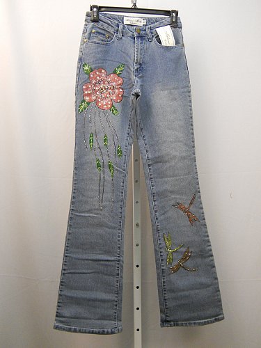 Womens Jeans Size 4 MILANO MODA Stonewashed Embellished Boot Cut Legs 26X33