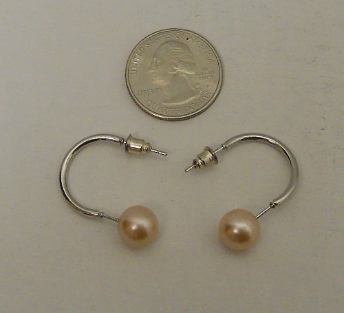 Women Stud Earrings Pink Faux Pearls Fashion Push Back Fasteners Silver Tones