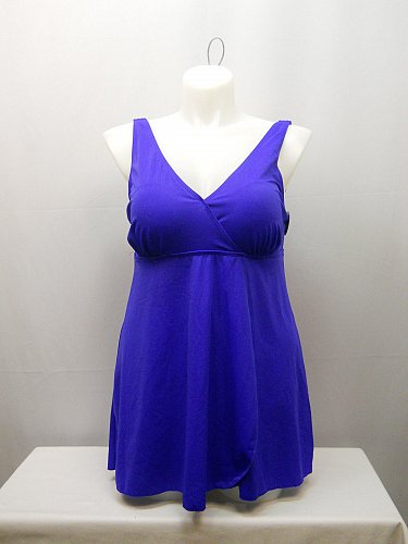 SIZE 18 Women 1PC Wrap Front Swimdress SWIM365 Solid Cobalt Blue V-Neck Tummy Co