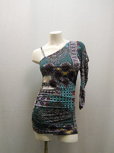 SIZE M Womens Dress BACCI Paisley Ruched Cold Shoulder W Strap Clubwear Holiday