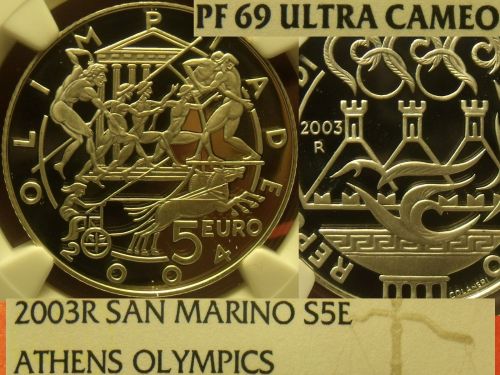 San Marino 2003-R 5 Euro NGC Proof-69 Ultra Cameo~Athen Olympics~Highest~Fr/Shi