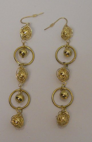 Women Fashion Drop Dangle Earrings Loops Beads Gold Tones Hook Fasteners SZ BIJO