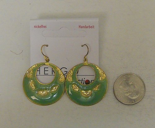 Women Earrings Drop Dangle Fashion Gold Green Tones HERGO COLLECTION Hook Fasten