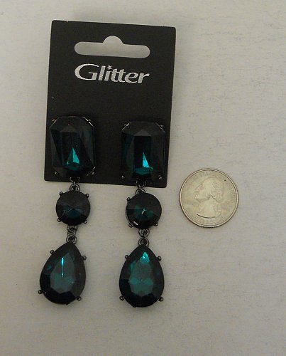 Women Earrings Fashion Drop Dangle Green Gems Push Backs GLITTER