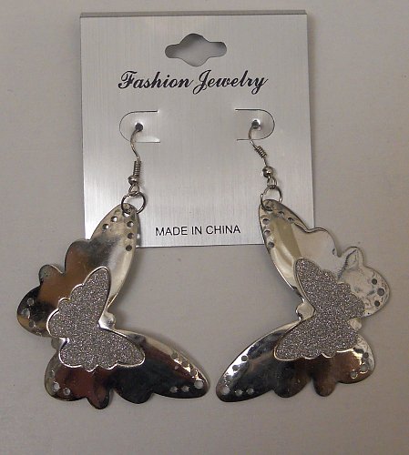 Butterfly Earrings Women Fashion Drop Dangle Glitter Silver Tones Hook FASHION