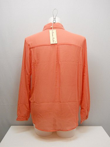 Womens Sheer Button Shirt PLUS SIZE 1X 2X Solid Coral Collar Neck Long Sleeves