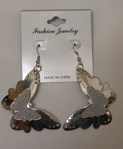 Butterfly Earrings Women Fashion Drop Dangle Glitter Silver Tones Hook FASHION