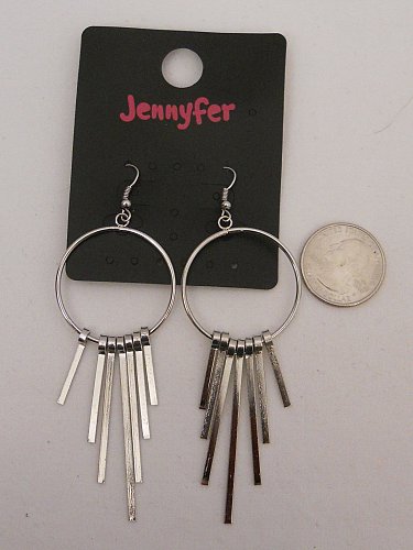 Unisex Fashion Drop Dangle Earrings Silver Tones JENNYFER Hook Fastener