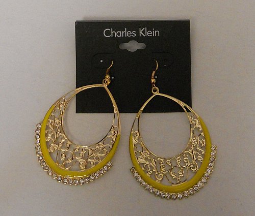 Women Earrings Fashion Drop Dangle Gold Yellow Rhinestones CHARLES KLEIN Hook