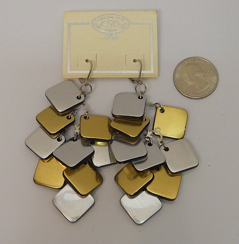 Women Fashion Drop Dangle Earrings Gold Silver Squares Leverback CATHERINE STEIN